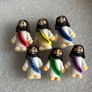 Jesus Loves You Qty 40 Little Jesus Figurines yellow green red 2 blues & purple